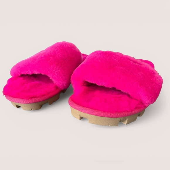 UGG Vibrant Pink Plush Slide Slippers - Picture 7 of 12